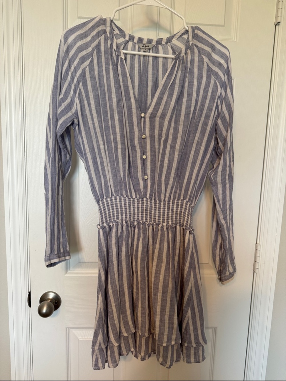Rails Blue and White Vertical Stripe Long Sleeve Dress